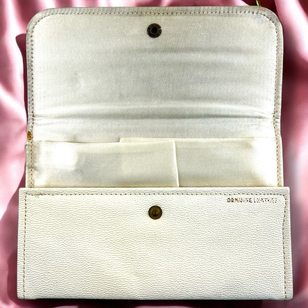 60s Vintage Ivory Leather Lined Necklace Jewelry Travel Wallet Wedding Bride